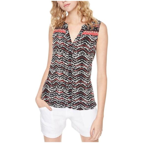Sanctuary Sleeveless Black Tribal Chevron Print Split V-Neck Button Down Tank XS - Picture 1 of 14